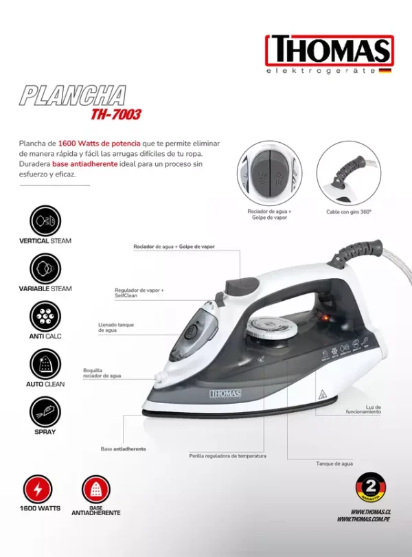Thomas Plancha de Vapor TH-7003 Gris - Imagen 2