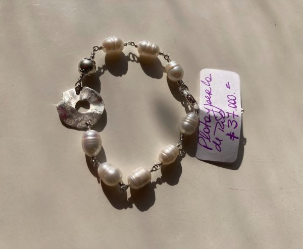 Pulseras Plata y perla de rio (Circulo)