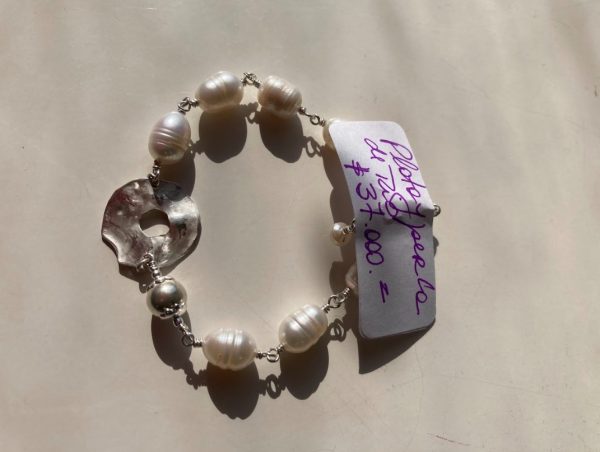 Pulseras Plata y perla de rio (Circulo) - Imagen 3