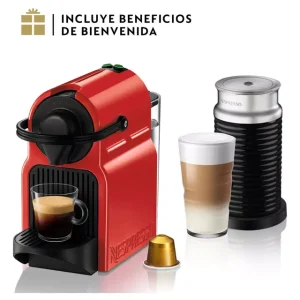 Nespresso Cafetera de Cápsulas Inissia Roja + Espumador de Leche Aeroccino 3