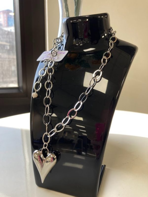 Collar Baño de plata 50 cm Corazón Plateado - Imagen 3