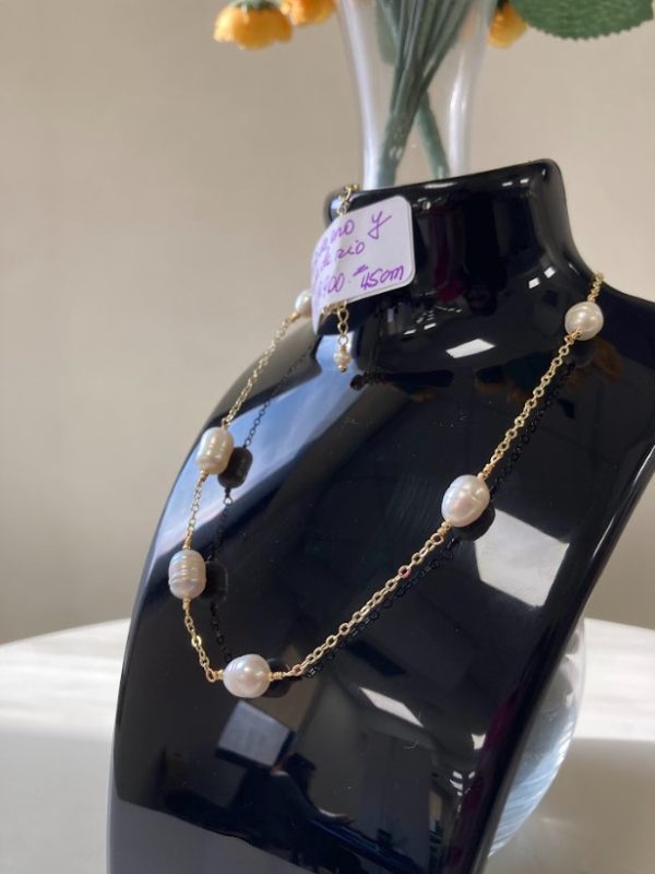 Collar baño de oro y Perla de rio 45 cm - Imagen 3