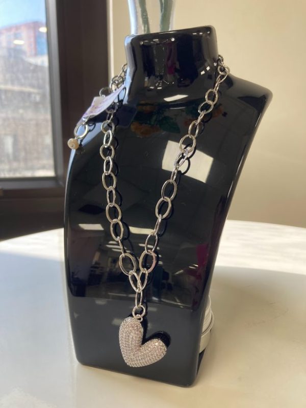Collar Baño de plata 50 cm Corazón Brillante