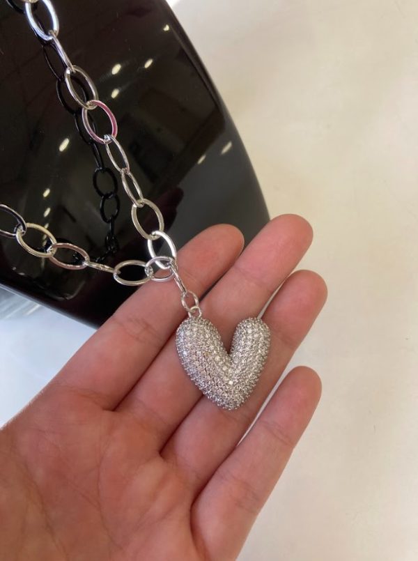 Collar Baño de plata 50 cm Corazón Brillante - Imagen 2
