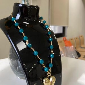 Collar Perla de rio y Baño de oro 50 cm Corazón Dorado (Perlas Verde)