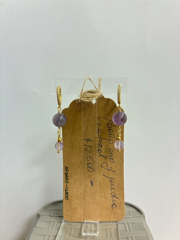 Aros Baño de oro con piedra natural (Morado)