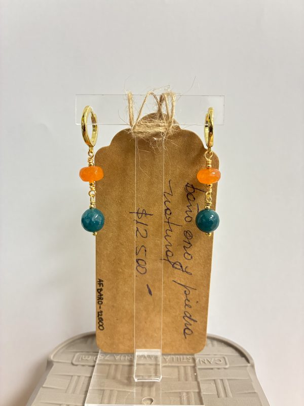 Aros Baño de oro con piedra natural (Naranjo/Verde)