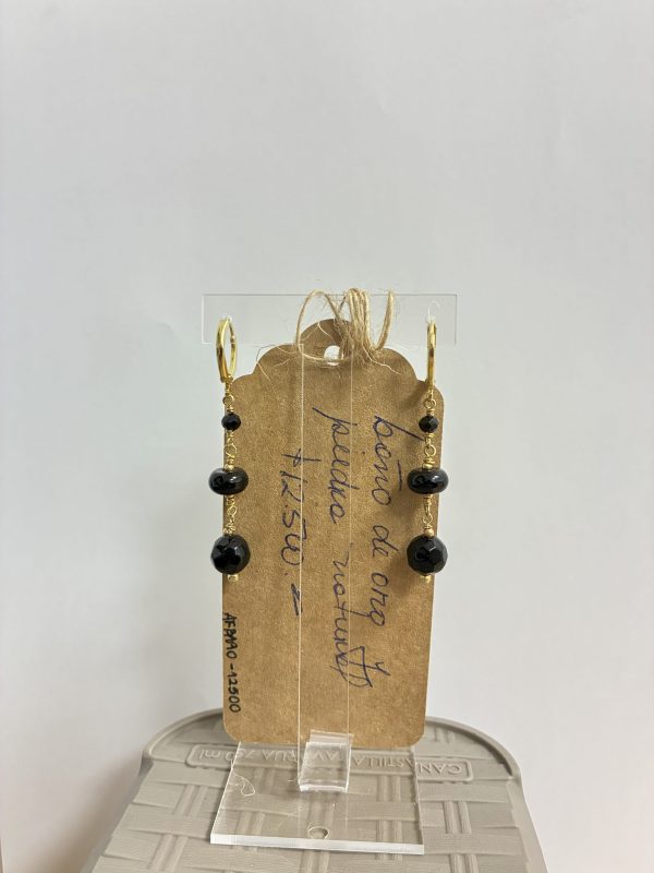 Aros Baño de oro con piedra natural negro