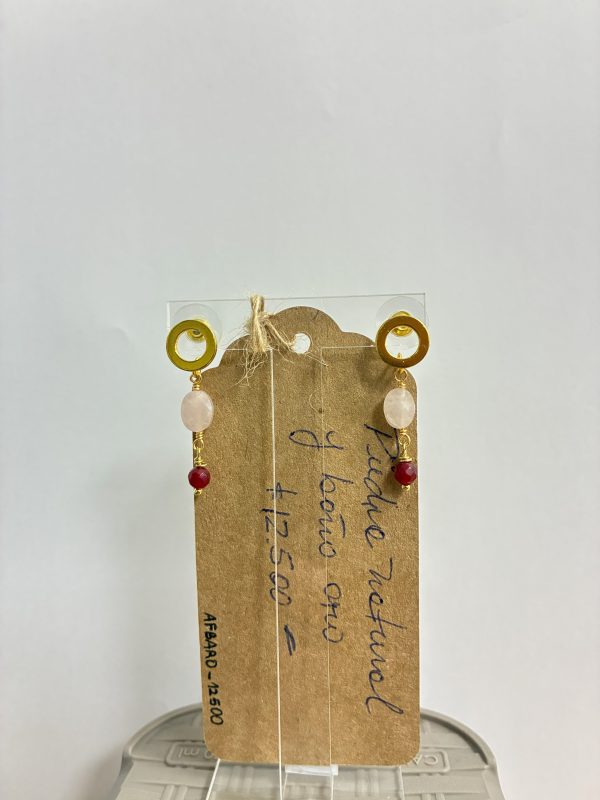 Aros Baño de oro con piedra natural (Rosa/Rojo)