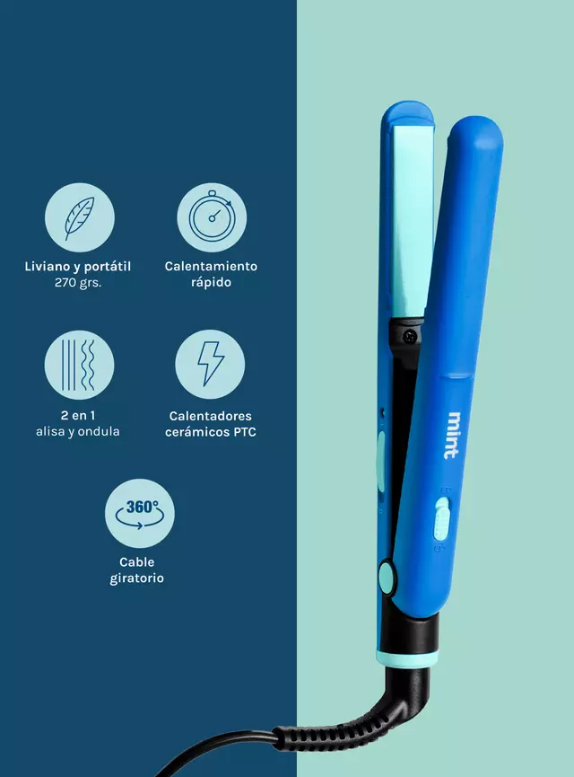 Mint Mini Alisador de Pelo 2 en 1 MHR-012 Celeste - Imagen 6