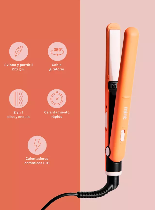 Mint Mini Alisador de Pelo 2 en 1 MHR-014 Naranja - Imagen 4